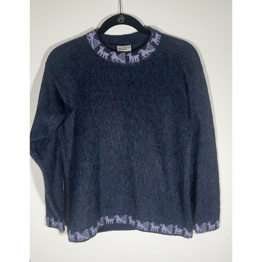 100% Alpaca purple Peruvian Bolivian crewneck sweater S bohemian equestrian